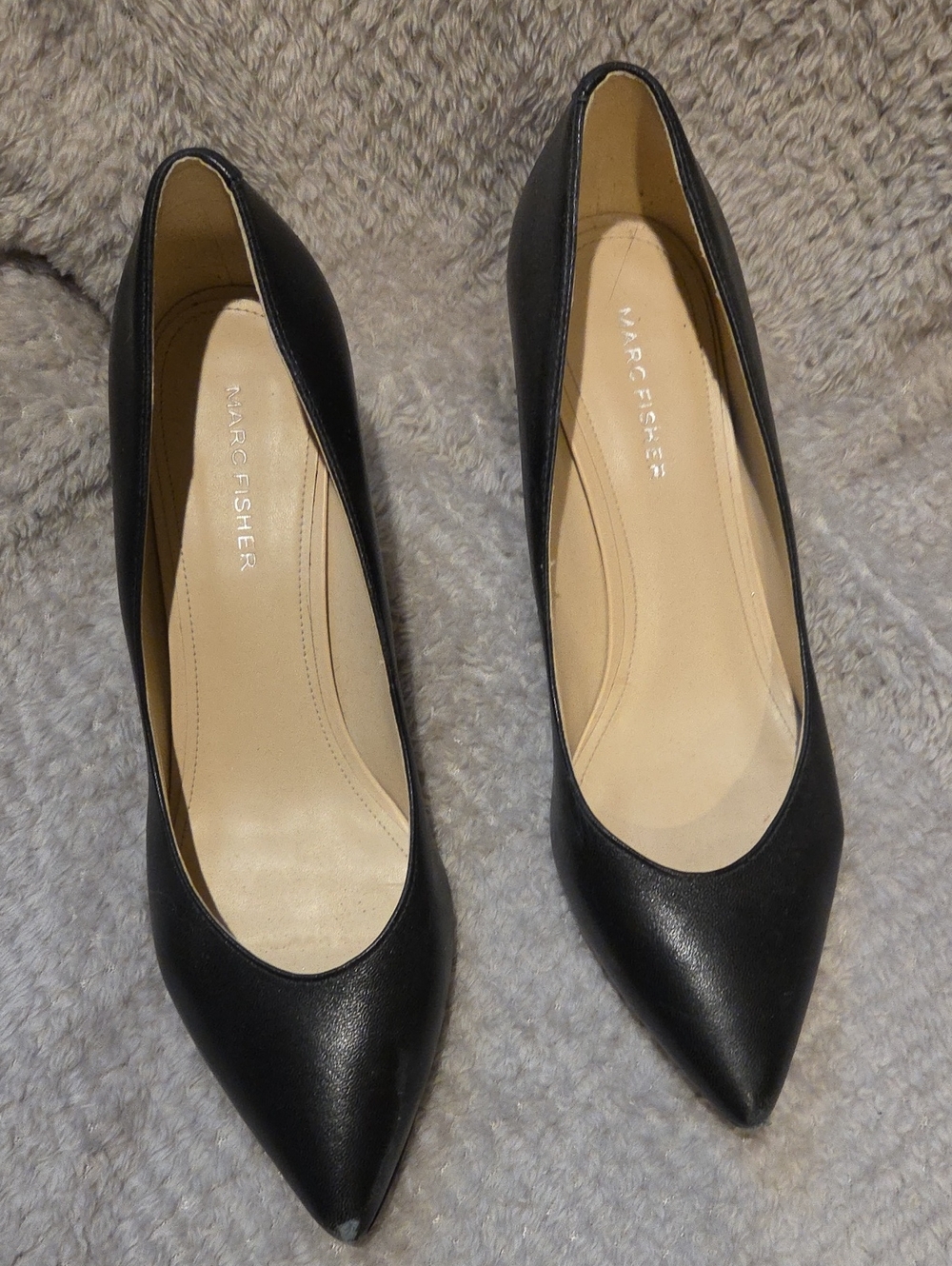 Marc Fisher Black Pointed-Toe Leather Pumps - Classic Work Heel